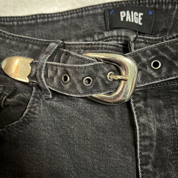PAIGE Hoxton High Rise Skinny Jeans Size 30 Ankle Peg Raw Hem w/ Belt in Riot - Picture 8 of 13